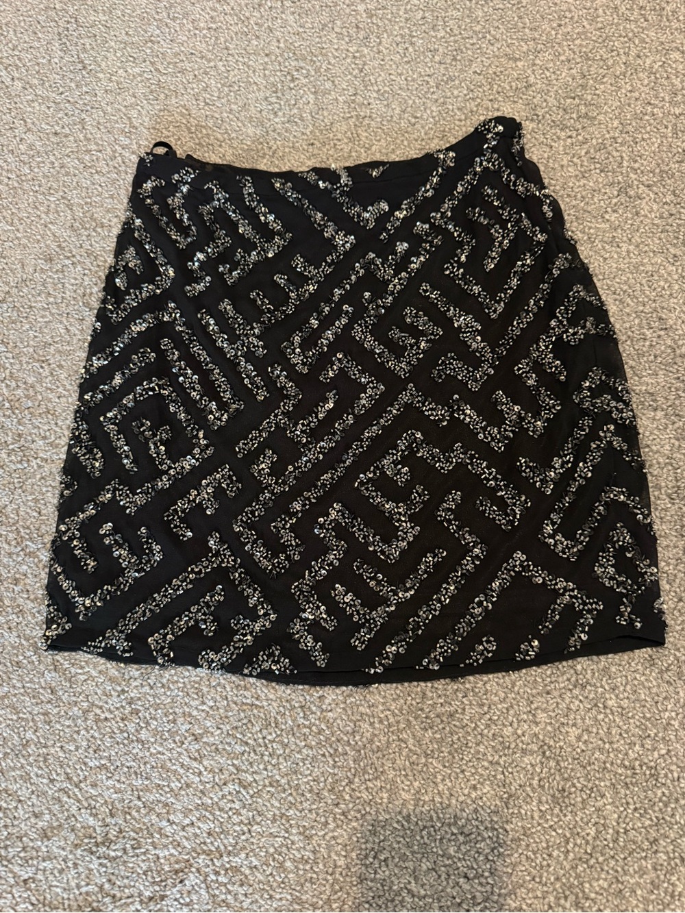 Yumi Kim Black Mini Skirt with Silver Sequin Maze Pattern